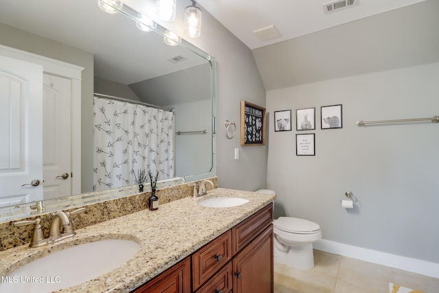 full bathroom featuring a sink, lofted ceiling, and visible vents