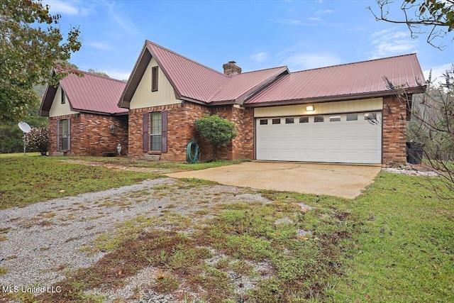 ranch-style home featuring a garage and a front yard