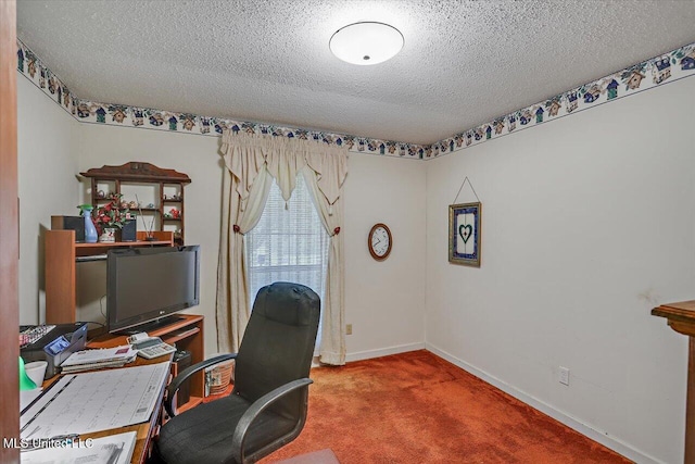 office featuring carpet and a textured ceiling