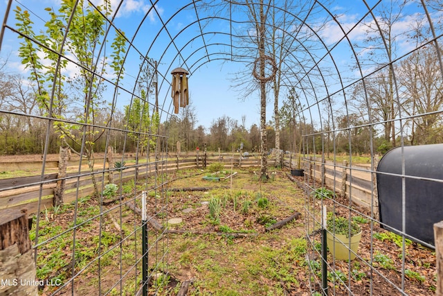 view of yard with a vegetable garden and fence