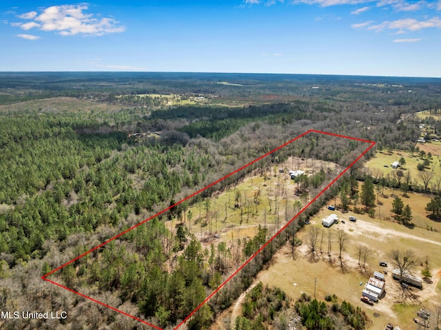 aerial view with a forest view and a rural view