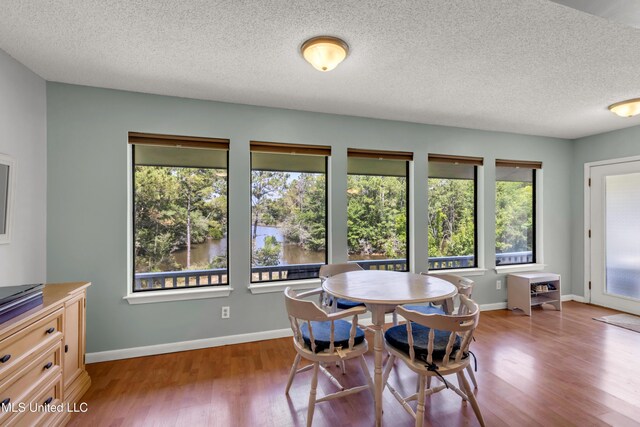 2529 Windward Dr, Gautier, MS 39553 - dining room featuring healthy amount of natural light, a textured ceiling, wood finished floors, and baseboards