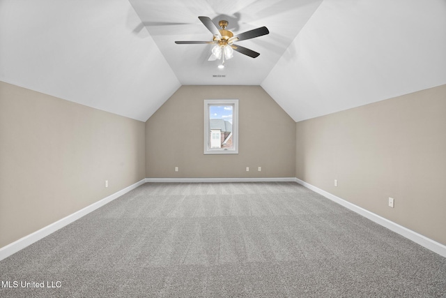2115 Livingston Way, Hernando, MS 38632 - additional living space featuring baseboards, light colored carpet, vaulted ceiling, and ceiling fan