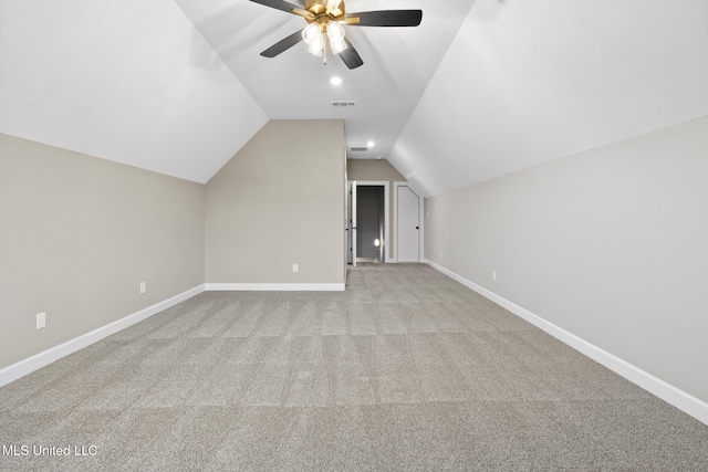 2115 Livingston Way, Hernando, MS 38632 - bonus room with a ceiling fan, lofted ceiling, light colored carpet, and baseboards