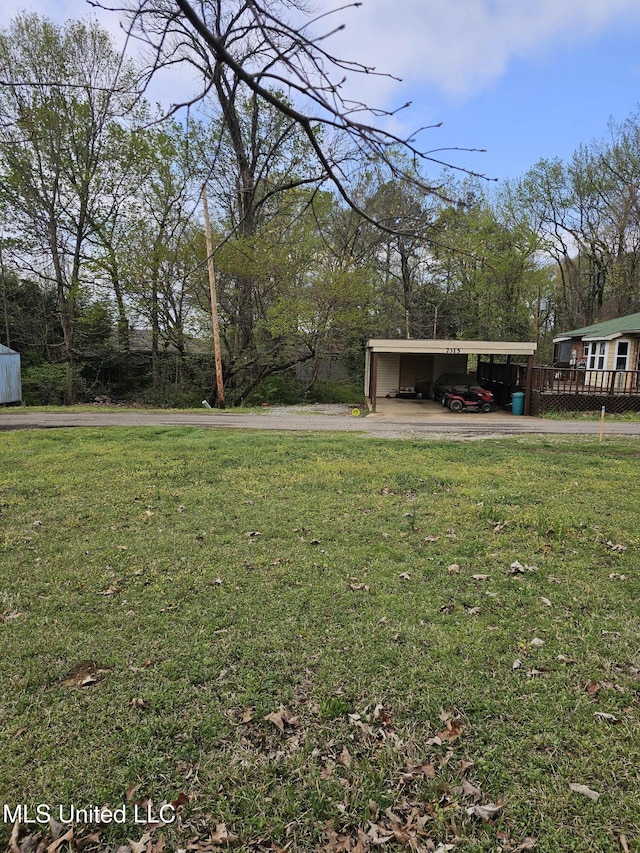 view of yard featuring an attached carport