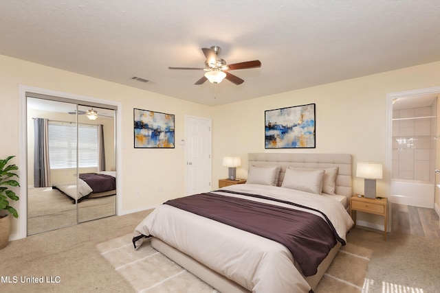 bedroom with a closet and ceiling fan