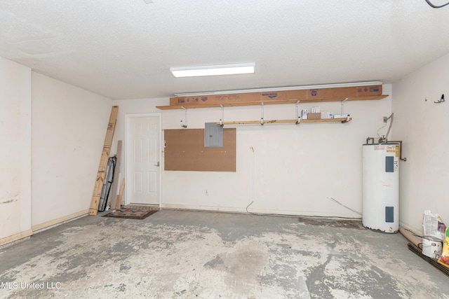 garage with electric water heater and electric panel