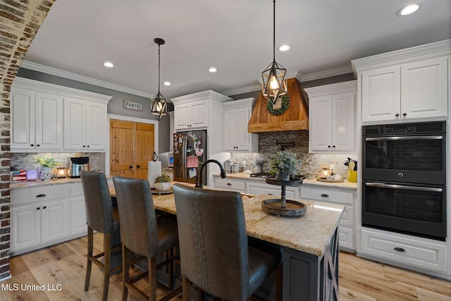446 Newman Camp Rd, Sumrall, MS 39482 - kitchen featuring white cabinets, backsplash, stainless steel refrigerator with ice dispenser, crown molding, and recessed lighting