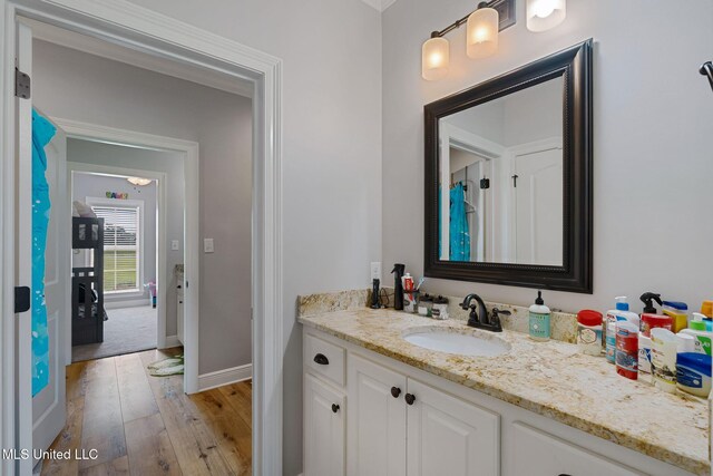 446 Newman Camp Rd, Sumrall, MS 39482 - bathroom with vanity, hardwood / wood-style flooring, and baseboards