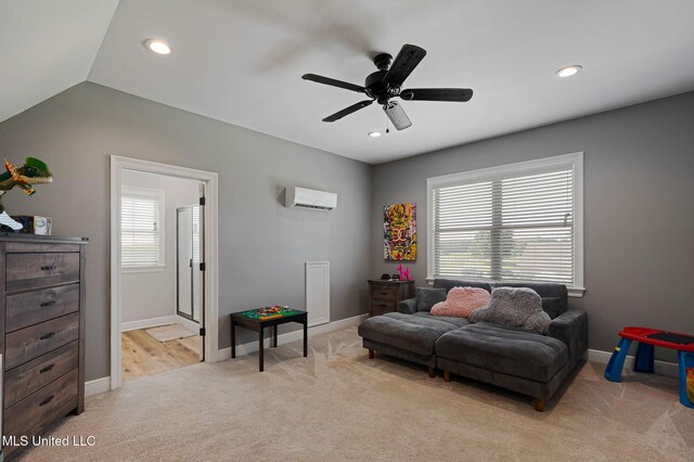 446 Newman Camp Rd, Sumrall, MS 39482 - sitting room with light carpet, a wall mounted air conditioner, healthy amount of natural light, a ceiling fan, and recessed lighting
