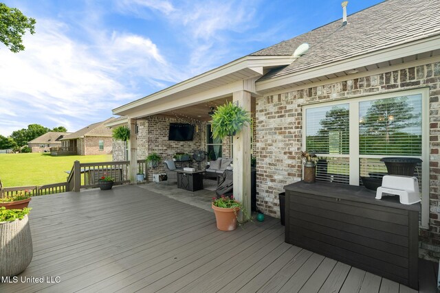 446 Newman Camp Rd, Sumrall, MS 39482 - wooden terrace with a yard and an outdoor living space