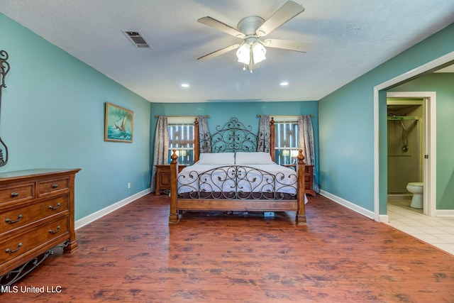 109 Boggs Cir, Long Beach, MS 39560 - bedroom featuring wood finished floors, ensuite bathroom, recessed lighting, and ceiling fan