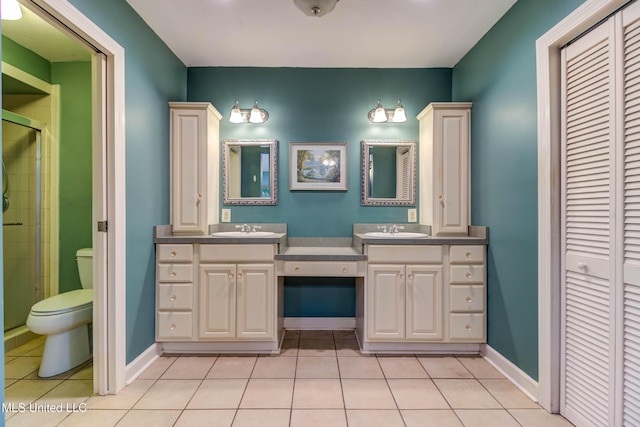 109 Boggs Cir, Long Beach, MS 39560 - full bathroom featuring a closet, vanity, a shower stall, and tile patterned floors