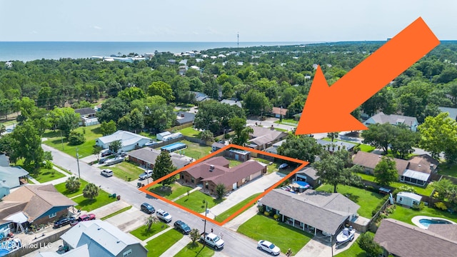 109 Boggs Cir, Long Beach, MS 39560 - aerial perspective of suburban area featuring property boundaries highlighted and a nearby body of water