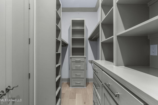 walk in closet featuring light wood finished floors