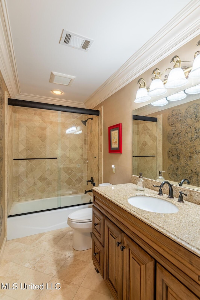 102 Melrose Montebello Pkwy, Natchez, MS 39120 - full bath with ornamental molding, vanity, enclosed tub / shower combo, and tile patterned flooring