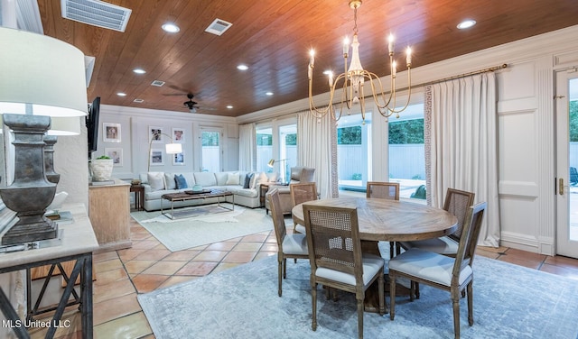 102 Melrose Montebello Pkwy, Natchez, MS 39120 - dining space with recessed lighting, light tile patterned flooring, wooden ceiling, and a chandelier