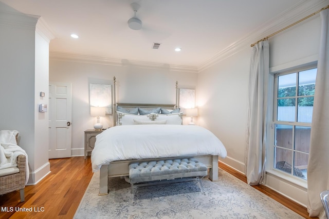 102 Melrose Montebello Pkwy, Natchez, MS 39120 - bedroom with light wood-type flooring, ornamental molding, and recessed lighting