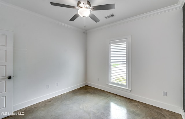 625 Wild Horse Ln, Brandon, MS 39042 - spare room with concrete floors, ornamental molding, and a ceiling fan