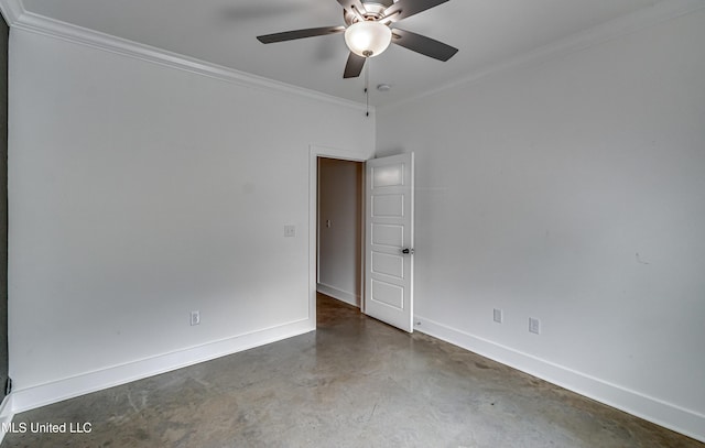 625 Wild Horse Ln, Brandon, MS 39042 - empty room with concrete flooring, a ceiling fan, and crown molding