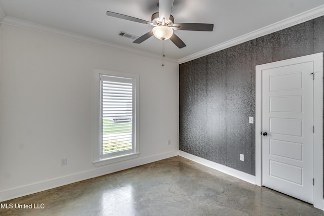 625 Wild Horse Ln, Brandon, MS 39042 - empty room with finished concrete floors, a ceiling fan, and crown molding