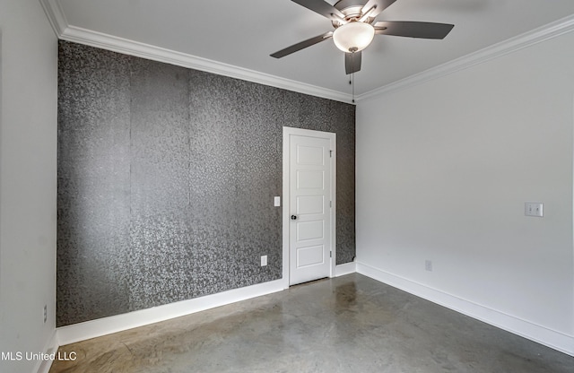 625 Wild Horse Ln, Brandon, MS 39042 - empty room featuring concrete floors, ornamental molding, and ceiling fan