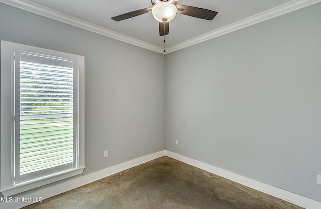 625 Wild Horse Ln, Brandon, MS 39042 - spare room with unfinished concrete floors, crown molding, and a ceiling fan