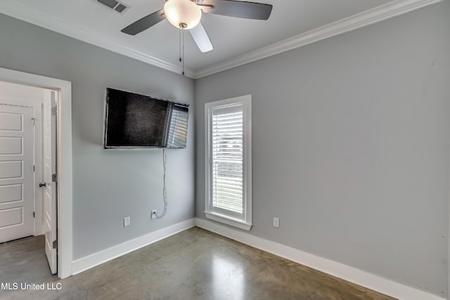 625 Wild Horse Ln, Brandon, MS 39042 - unfurnished room with finished concrete floors, crown molding, and ceiling fan