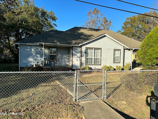 single story home with a porch