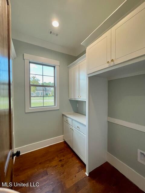 laundry room with dark hardwood / wood-style floors