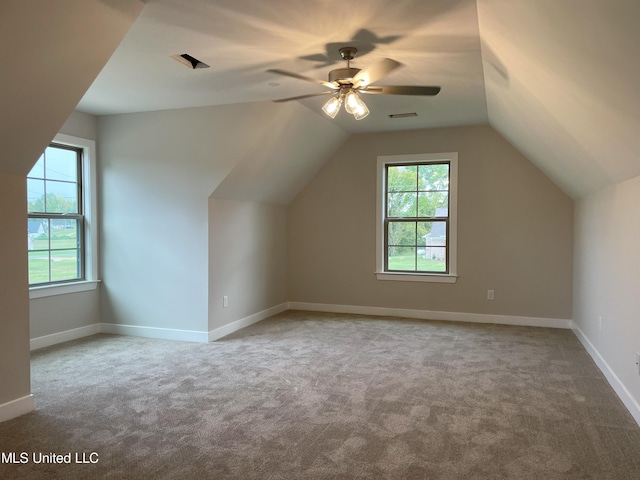 9092 Bennett Trl, Hernando, MS 38632 - additional living space featuring plenty of natural light, carpet, ceiling fan, and lofted ceiling
