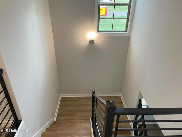 stairway with wood-type flooring