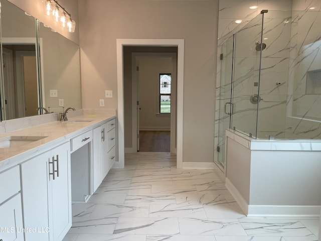 9092 Bennett Trl, Hernando, MS 38632 - full bathroom featuring a marble finish shower, marble finish floors, and double vanity