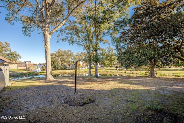 view of yard with a water view