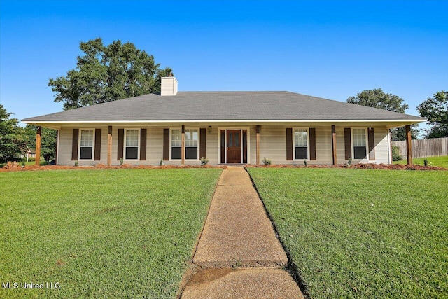143 Glenwood Dr, Madison, MS 39110 - ranch-style house featuring a chimney and covered porch