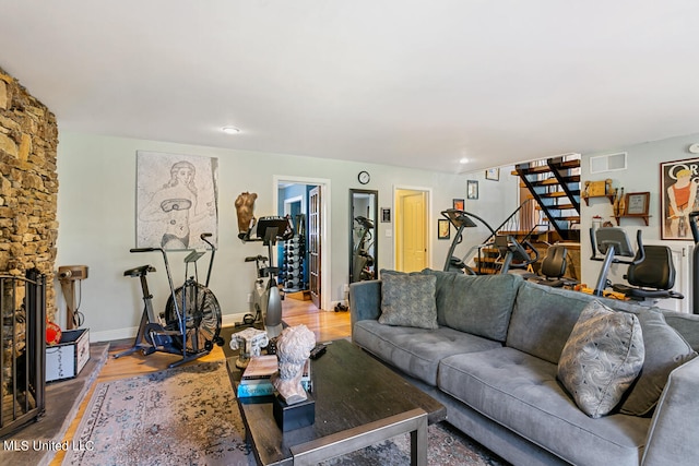 living room with hardwood / wood-style flooring