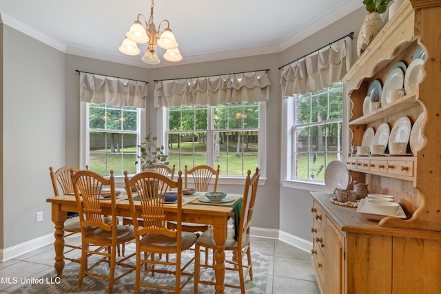 2038 Nottaway Dr, Southaven, MS 38672 - dining space featuring tile patterned floors, a chandelier, baseboards, and ornamental molding