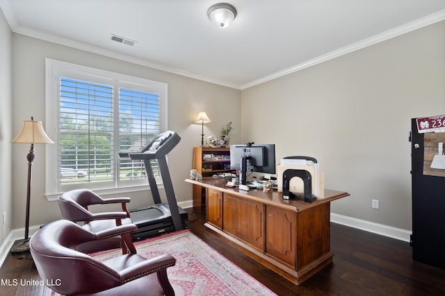 2038 Nottaway Dr, Southaven, MS 38672 - office featuring crown molding, dark wood-style flooring, and baseboards