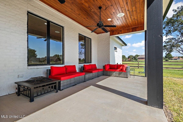 view of patio / terrace featuring an outdoor hangout area and ceiling fan