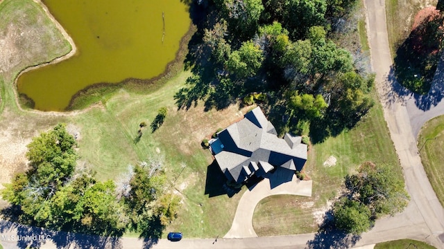 aerial view featuring a water view