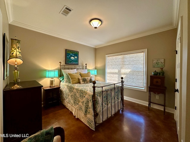 bedroom with ornamental molding