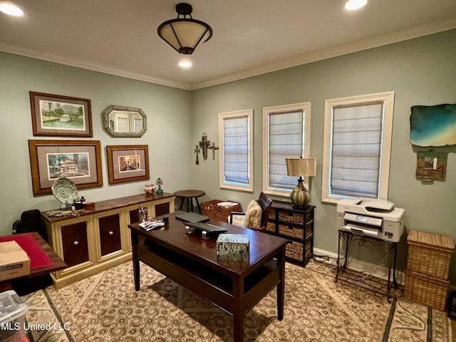 4 Mallard Xing, Raymond, MS 39154 - home office featuring crown molding, recessed lighting, and baseboards