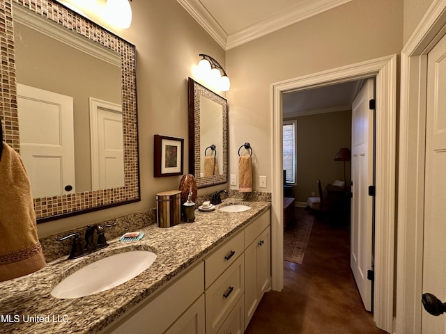 4 Mallard Xing, Raymond, MS 39154 - bathroom with ornamental molding, double vanity, and baseboards