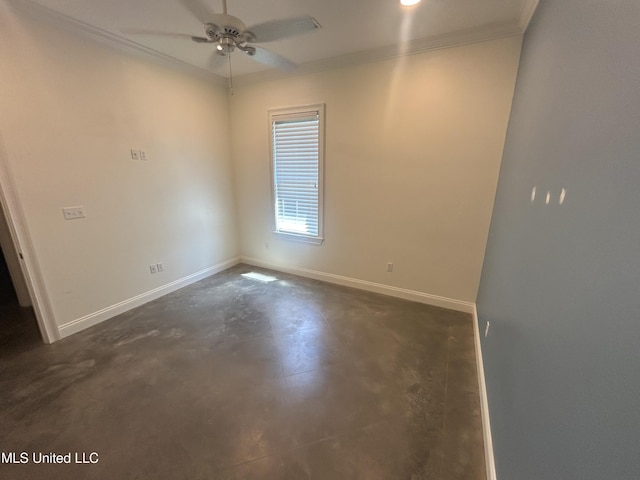 1306 Robert E Lee Dr, Greenwood, MS 38930 - spare room featuring ornamental molding, concrete floors, and a ceiling fan