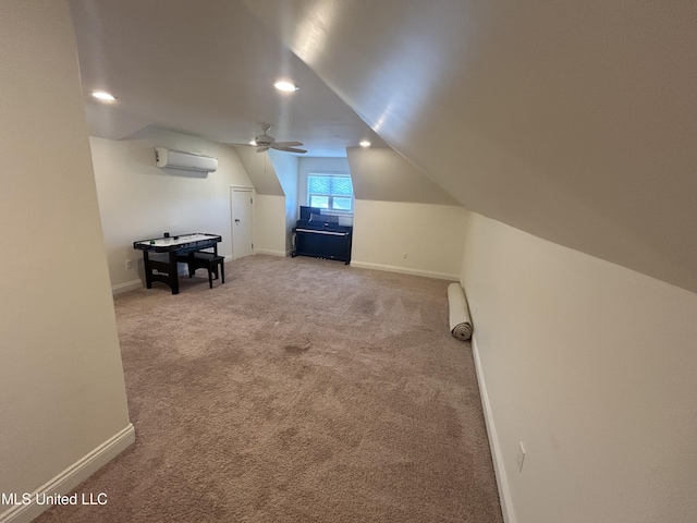 1306 Robert E Lee Dr, Greenwood, MS 38930 - bonus room featuring a wall mounted AC, ceiling fan, carpet flooring, vaulted ceiling, and recessed lighting