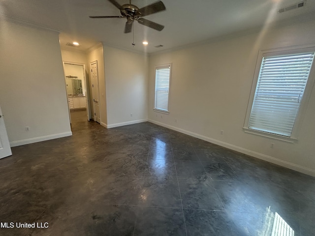 1306 Robert E Lee Dr, Greenwood, MS 38930 - empty room with ornamental molding, ceiling fan, recessed lighting, and finished concrete floors