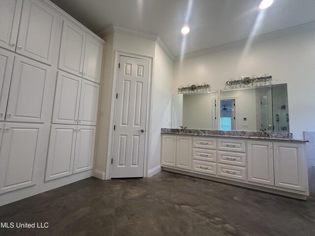 1306 Robert E Lee Dr, Greenwood, MS 38930 - full bathroom with ornamental molding, concrete flooring, double vanity, and recessed lighting