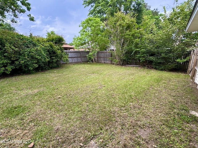 view of yard with a fenced backyard
