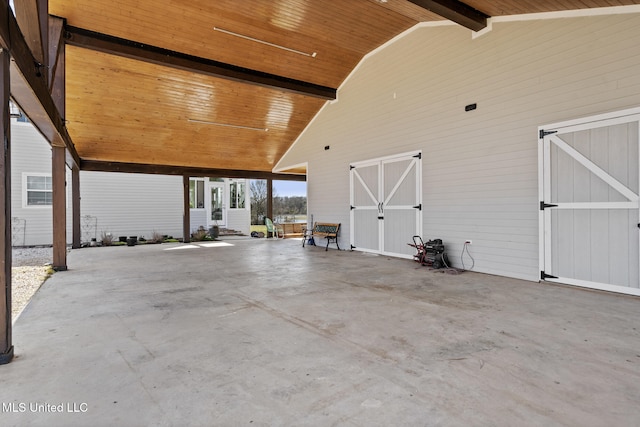 garage with wooden ceiling