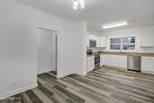 kitchen featuring sink, stainless steel appliances, dark hardwood / wood-style floors, and white cabinets